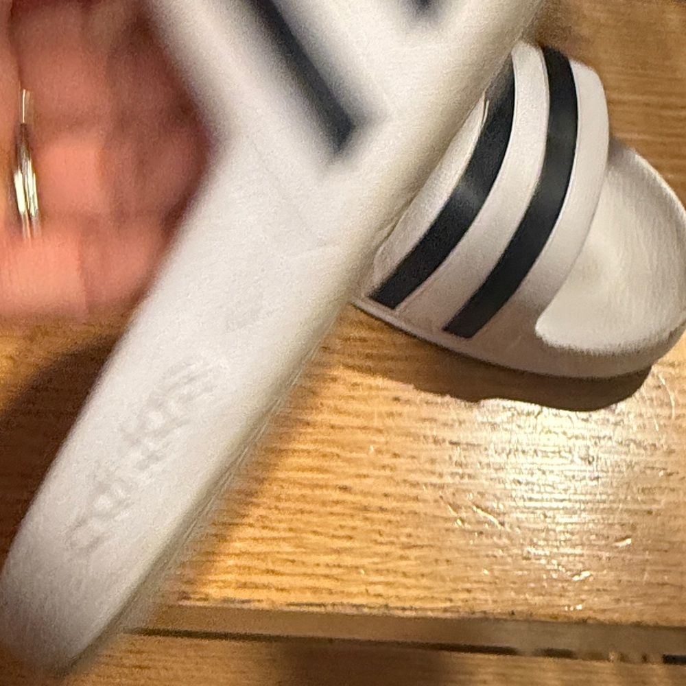 Adidas White Slides with Black Stripes - Picture 5 of 6